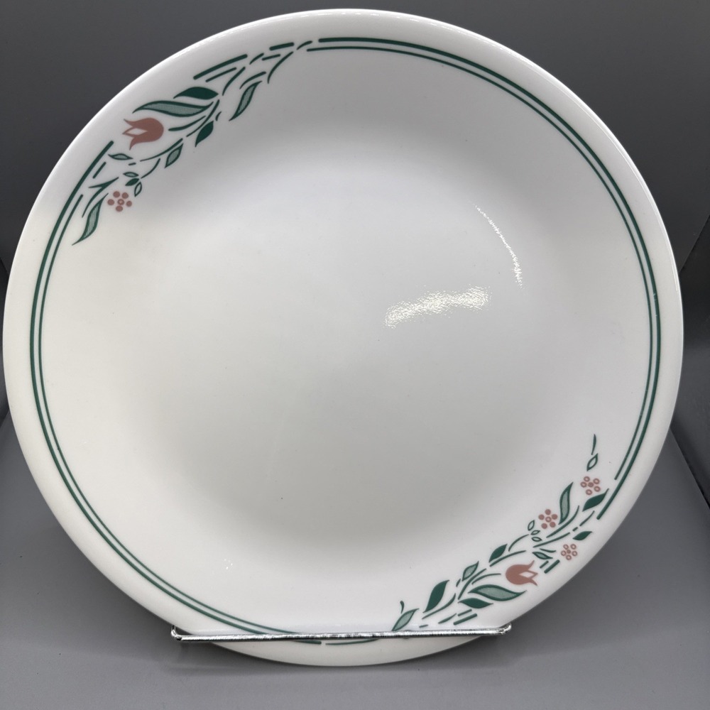 Corelle ROSEMARIE DINNER Plate PINK TULIP Green Leaves & Lines 10.5"